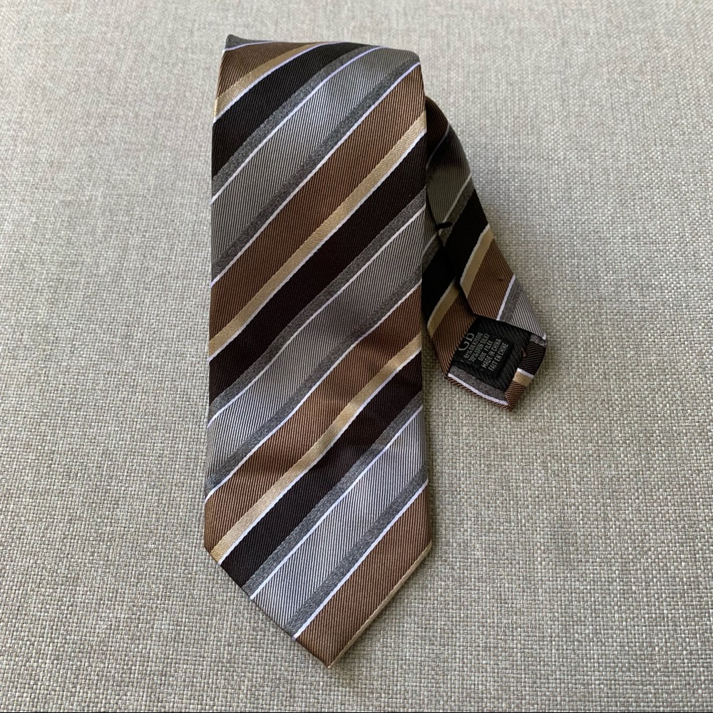 ☀️ 3/$15 Geoffrey Beene Brown Stripe Silk Tie